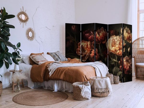 Room Divider - Magnificent Tulips - Bouquet of Flowers in Red and White on a Black Background
