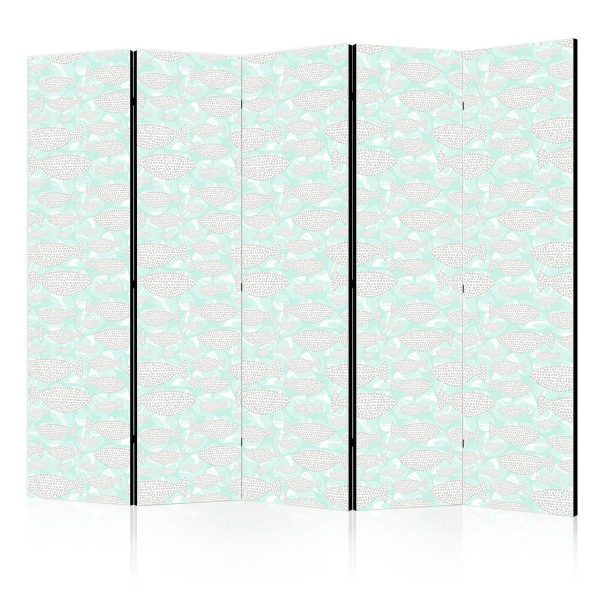 Room Divider - Minimalist Fish - Fishes With Grey Dots Against a Crystal Sheet of Water in Mint Green Colors