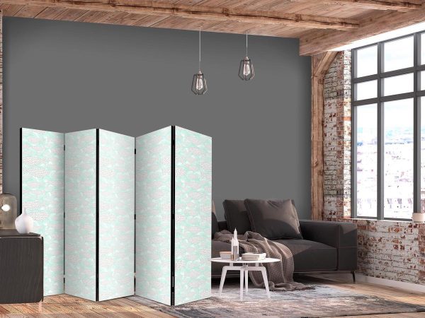 Room Divider - Minimalist Fish - Fishes With Grey Dots Against a Crystal Sheet of Water in Mint Green Colors