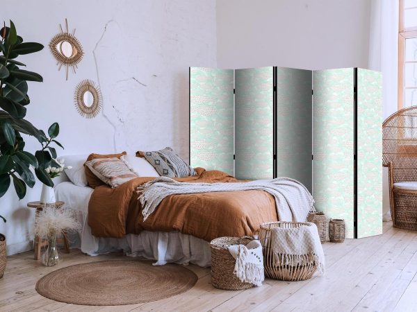 Room Divider - Minimalist Fish - Fishes With Grey Dots Against a Crystal Sheet of Water in Mint Green Colors