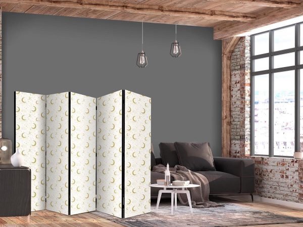 Room Divider - Moonlit Nights - Delicate Moons and Clouds in Warm Tones