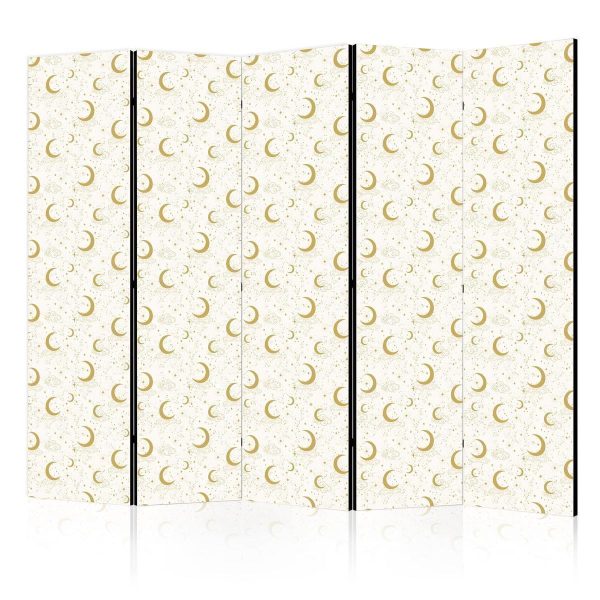 Room Divider - Moonlit Nights - Delicate Moons and Clouds in Warm Tones