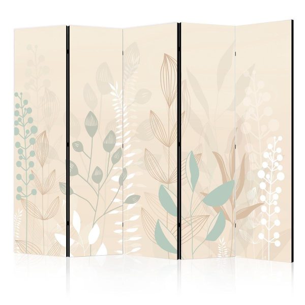 Room Divider - Morning in the Meadow - Various Pastel Plants on a Beige Background
