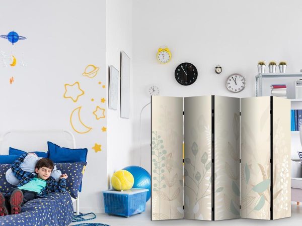 Room Divider - Morning in the Meadow - Various Pastel Plants on a Beige Background