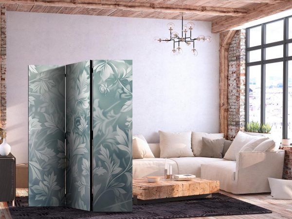 Room Divider - Ornaments in Rubbed Faded Turquoise - Delicate Floral Pattern - Image 2