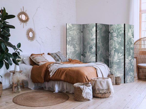 Room Divider - Ornaments in Rubbed Faded Turquoise - Delicate Floral Pattern