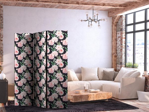 Room Divider - Peonies - Pink Flowers and Green Leaves on a Graphite Background - Image 2