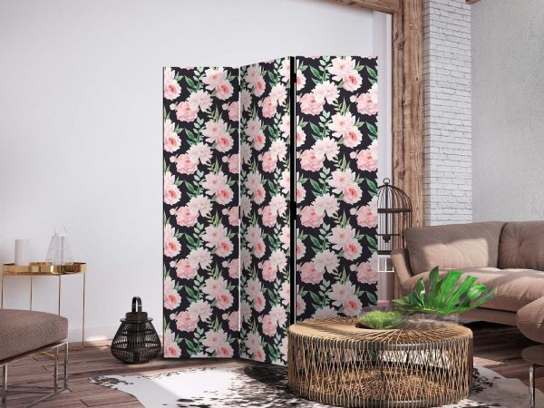 Room Divider - Peonies - Pink Flowers and Green Leaves on a Graphite Background - Image 3