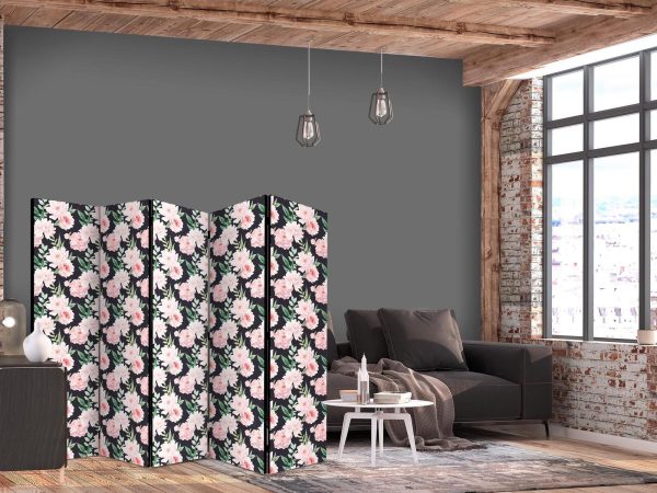 Room Divider - Peonies - Pink Flowers and Green Leaves on a Graphite Background - Image 2