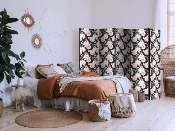 Room Divider - Peonies - Pink Flowers and Green Leaves on a Graphite Background - Image 3