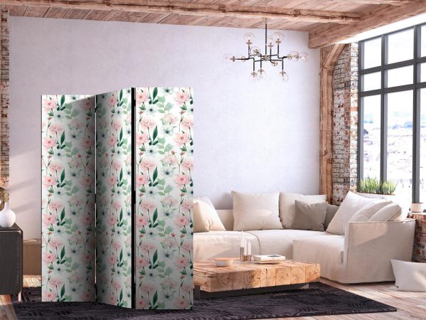 Room Divider - Peonies - Pink and White Flowers and Green Leaves on a White Background - Image 2