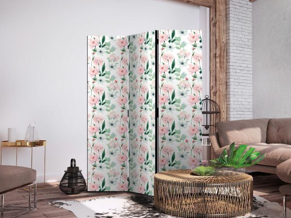 Room Divider - Peonies - Pink and White Flowers and Green Leaves on a White Background - Image 3
