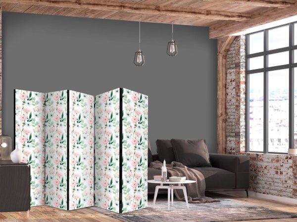Room Divider - Peonies - Pink and White Flowers and Green Leaves on a White Background - Image 2