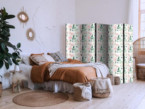 Room Divider - Peonies - Pink and White Flowers and Green Leaves on a White Background - Image 3