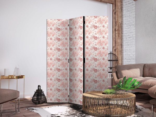 Room Divider - Pink Blossoming - Flowers in Warm Colors on a White Background - Image 3