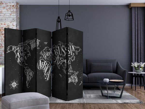 Room Divider - Retro Continents (Black) II