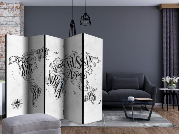 Room Divider - Retro Continents (Grey) II