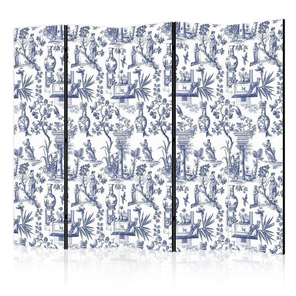 Room Divider - Rome and Botany - Blue Pattern with a Greek and Plant Motif
