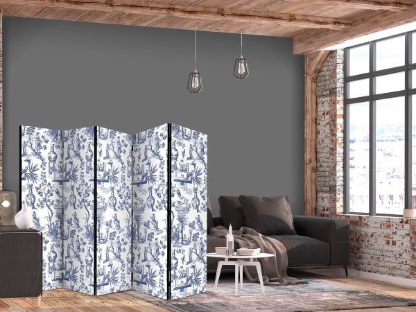 Room Divider - Rome and Botany - Blue Pattern with a Greek and Plant Motif