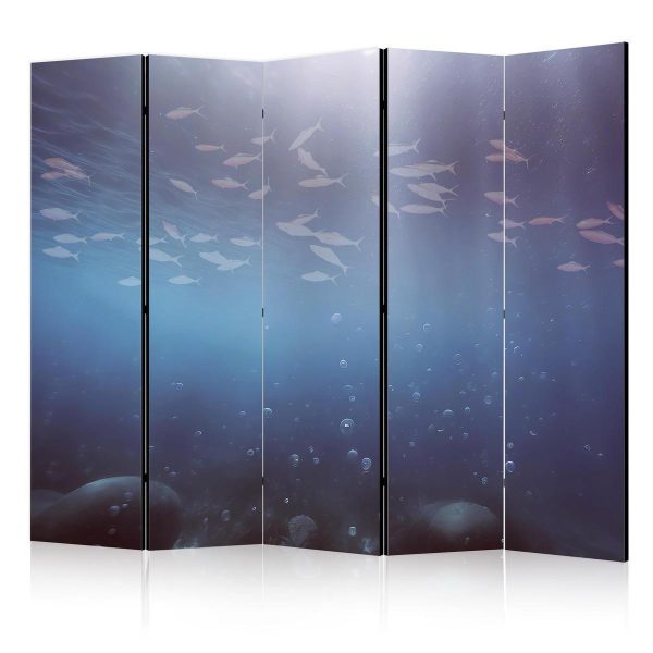 Room Divider - School of Small Fish - Illuminated Oceanic Depth in Shades of Navy Purple and Gray with a Shoal of Tiny Fish