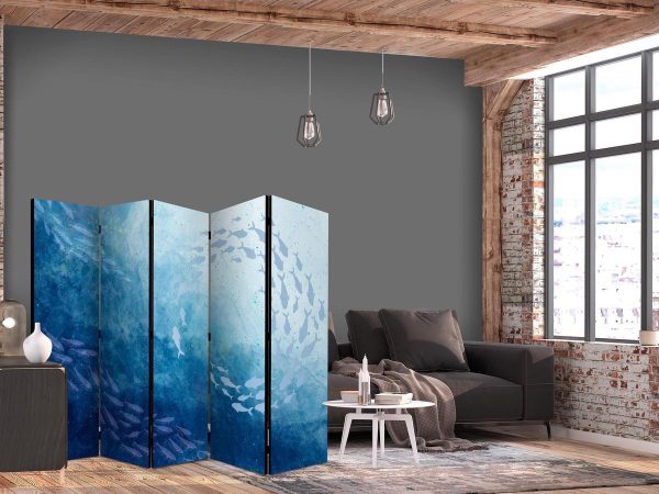 Room Divider - Schools of Fish - Luminous Clusters of Fish in Blue Colors Among Sea Depths
