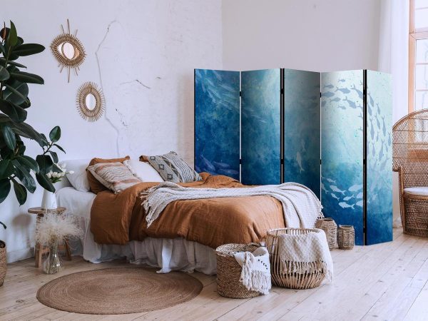 Room Divider - Schools of Fish - Luminous Clusters of Fish in Blue Colors Among Sea Depths