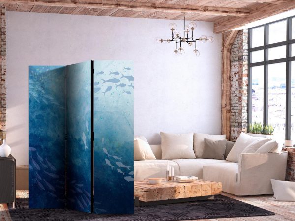Room Divider - Schools of Fish - Luminous Clusters of Fish in Blue Hues Amidst the Sea Depths - Image 2