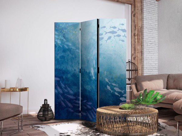 Room Divider - Schools of Fish - Luminous Clusters of Fish in Blue Hues Amidst the Sea Depths - Image 3