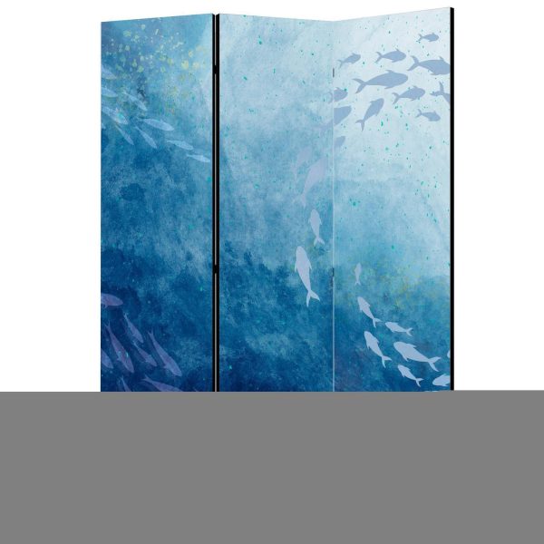 Room Divider - Schools of Fish - Luminous Clusters of Fish in Blue Hues Amidst the Sea Depths