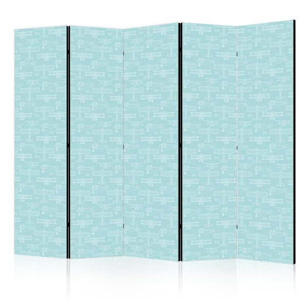 Room Divider - Sketch - Outline of an Airplane in White on a Turquoise Background