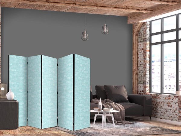 Room Divider - Sketch - Outline of an Airplane in White on a Turquoise Background