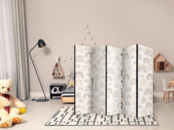 Room Divider - Spring - Pastel Rainbows on a Rainy Day with Hearts