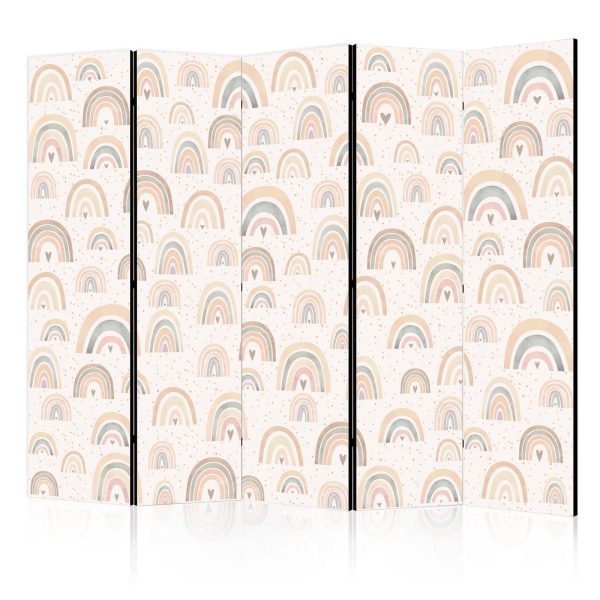 Room Divider - Spring - Pastel Rainbows on a Rainy Day with Hearts