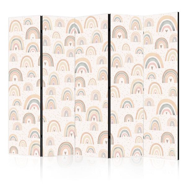 Room Divider - Spring - Pastel Rainbows on a Rainy Day with Hearts