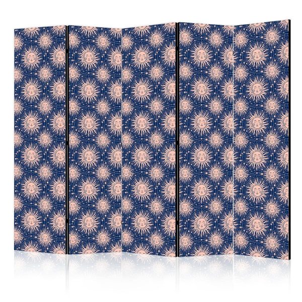 Room Divider - Sunny Patterns - Repeating Sun Motif on a Navy Background