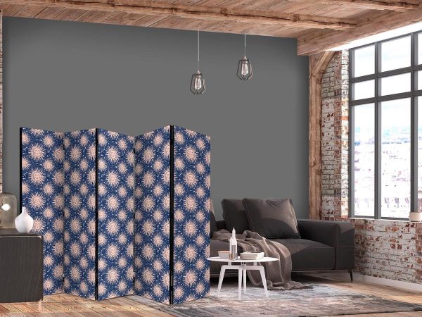 Room Divider - Sunny Patterns - Repeating Sun Motif on a Navy Background
