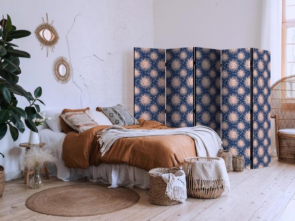 Room Divider - Sunny Patterns - Repeating Sun Motif on a Navy Background
