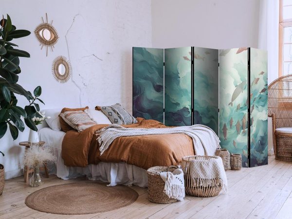 Room Divider - Three Schools of Fish - Fish in Muted Colors Swimming in Groups in Oceanic Depths