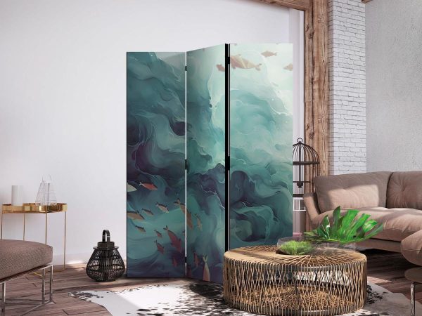 Room Divider - Three Schools of Fish - Fish in Muted Colors Swimming in Groups in Oceanic Depths