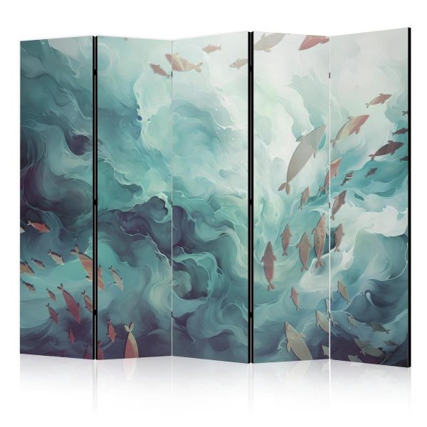 Room Divider - Three Schools of Fish - Fish in Muted Colors Swimming in Groups in Oceanic Depths