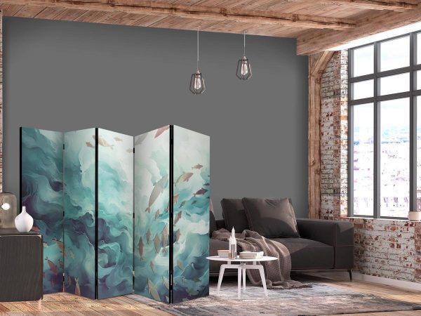 Room Divider - Three Schools of Fish - Fish in Muted Colors Swimming in Groups in Oceanic Depths