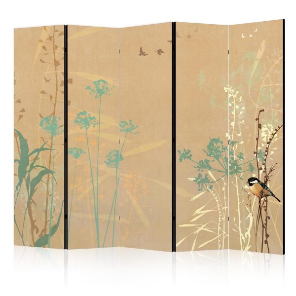 Room Divider - Tiny Bird - Colorful Grasses in Golden Shades of Sunset