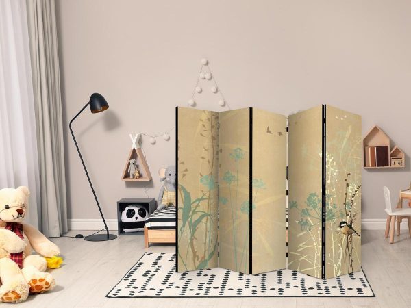 Room Divider - Tiny Bird - Colorful Grasses in Golden Shades of Sunset