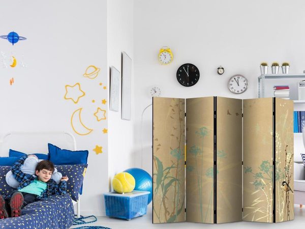 Room Divider - Tiny Bird - Colorful Grasses in Golden Shades of Sunset