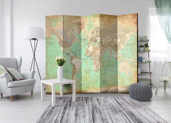 Room Divider - Turquoise World Map