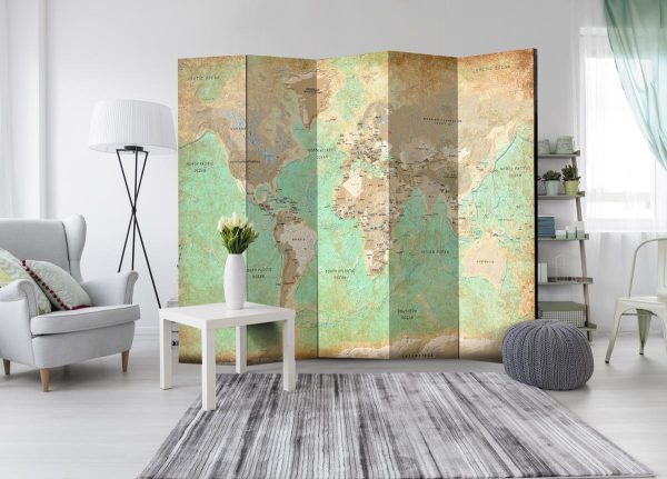 Room Divider - Turquoise World Map