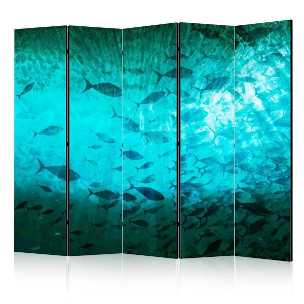 Room Divider - Underwater Paradise - Numerous Shoal of Fish in a Beautiful Turquoise-Blue Depth Illuminated by Sunlight