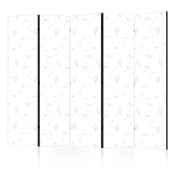 Room Divider - Watercolor - Airplanes and Balloons Painted on a White Sky Background