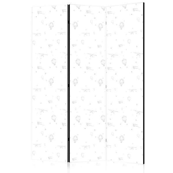 Room Divider - Watercolor - Airplanes and Balloons Painted on a White Sky Background