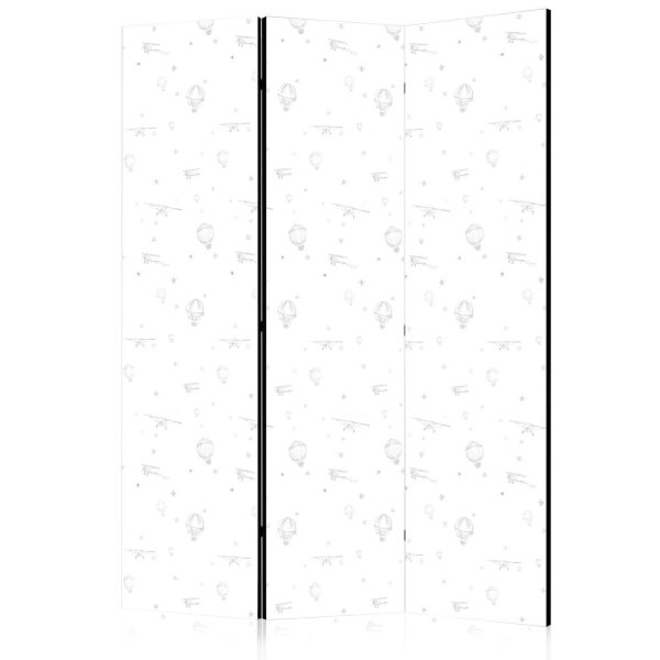 Room Divider - Watercolor - Airplanes and Balloons Painted on a White Sky Background